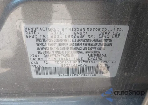 2015 Nissan Sentra Sl z USA, uszkodzony, nr VIN 3N1AB7APXFY355410